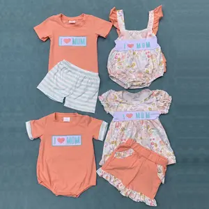 I love Mom Mothers day kids girls summer outfit