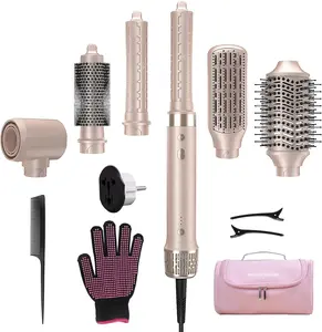 Mythsight 6 in 1 Hot Air Styler - Travel Case & Dual Voltage (100-240V) High-Speed Hair Dryer Brush Auto Wrap Curlers, Volumizing Styling Blower Brush,  Gift for Women Summervib