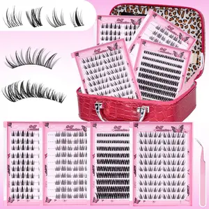 No Glue Needed Press On Lashes Kit, 4 Styles Self-Adhesive Lash Cluster Kit, Manga/Flora Lash Clusters Kit, Ultra-Thin & Lightweight, Cluster Lashes, Diy False Eyelashes, Easy Apply for Beginners (D Curl, No Residue, Long Lasting)