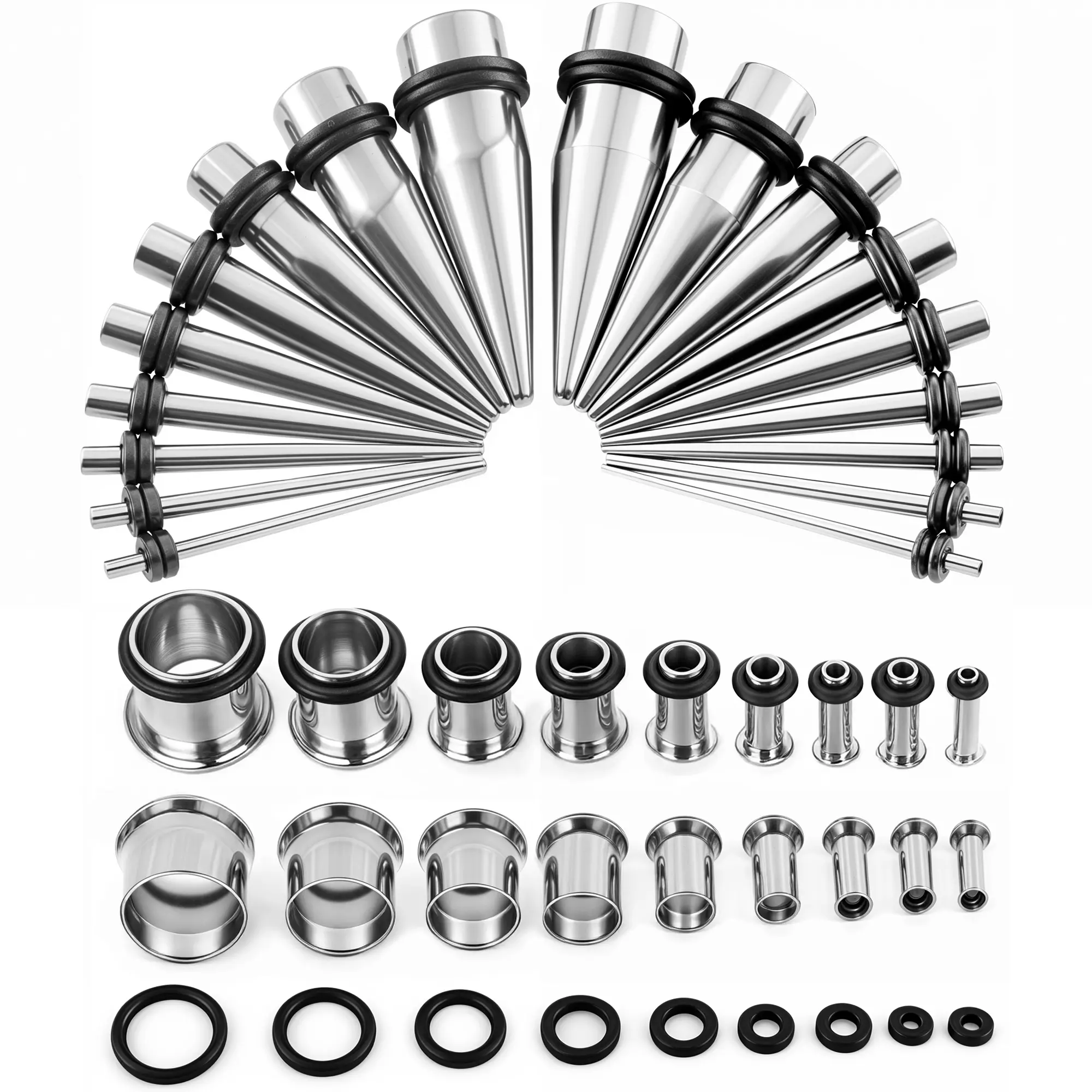 BodyJ4You Ear Stretching Kit 36PC Goldtone Stainless Steel Starter Set with Tapers, Plugs, and O-Rings
