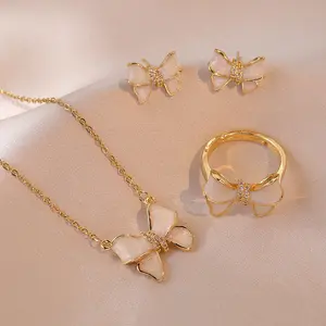 4PCS Bowknot Jewelry Set, Necklace for Women, Sweet Style Bowknot Fashion New Design  Pendant, Elegant Set, Titanium Steel Necklace