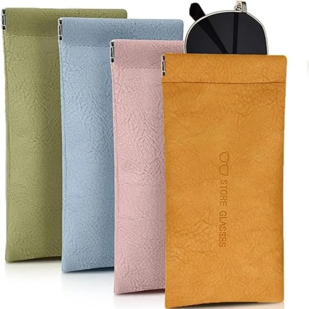 Genuine leather eyeglass case, PU soft leather sunglasses bag, squeezable top portable eyeglass case, Portable Sunglasses Organizer, Eyeglasses Holder, Eye Glasses Holders, can be used as a storage