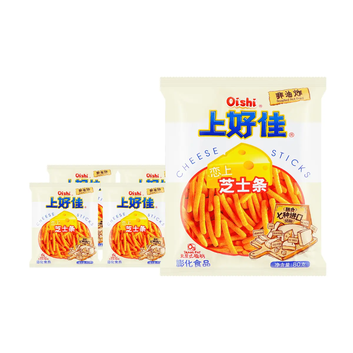 OISHI Cheese Sticks 80g Multipack (5 Bags) - Crispy Savory Snack for Parties & On-the-Go