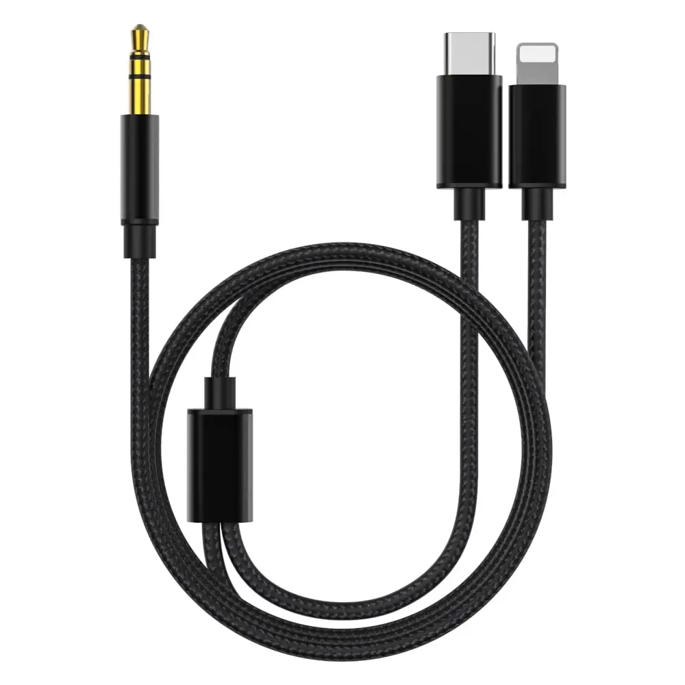 Cable for iPhone, 2 in 1 USB C& Lightning to 3.5mm AUX Audio Cable Suitable for Apple Android Car Headset Multi Function Audio Conversion Cable Compatible with Type C or iOS Devices