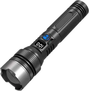 LED tactical flashlight, 5 modes, adjustable head, digital LCD display, Type-C charging, waterproof, suitable for outdoor camping and hiking (black).