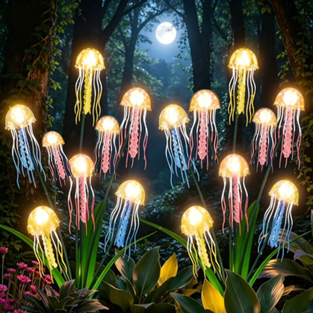 Solar Powered LED Jellyfish Garden Lights Set of 2/4 Pieces Realistic Nighttime Glow for Yard Lawn Patio Porch Waterproof IP65 Energy Efficient Outdoor Lighting Durable Plastic Flowers All Weather Protection