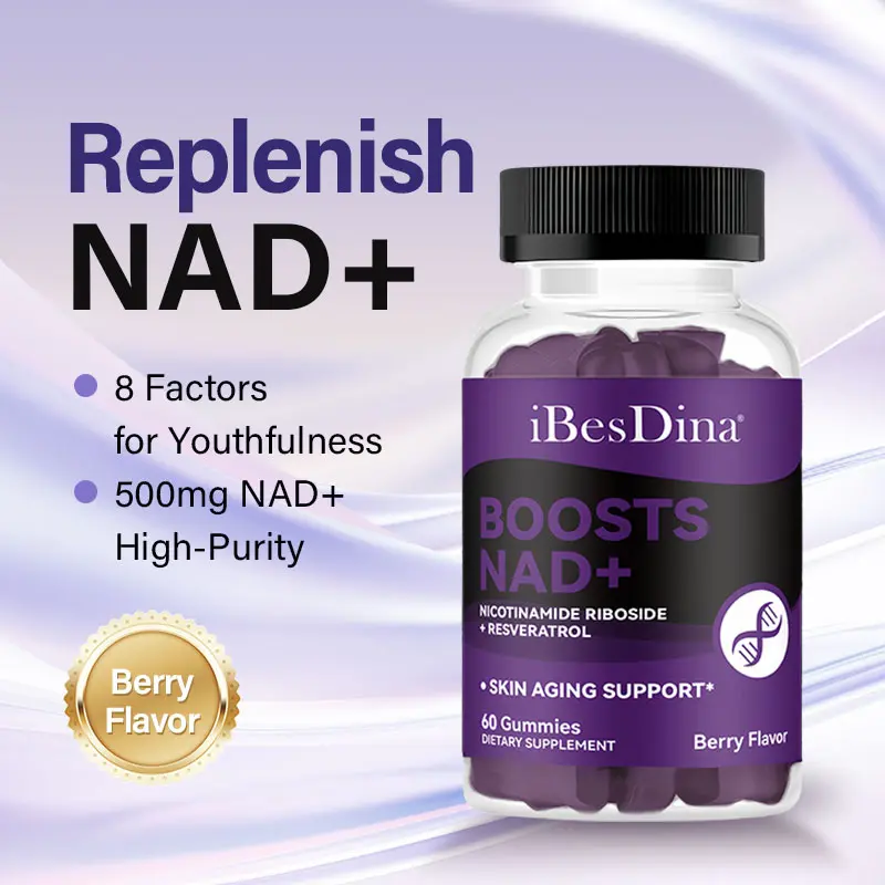 iBesDina NAD+ Edible Natural Supplements - 500mg High-Purity NRHM, Quercetin, Trans-Resveratrol Chewable 30 Gummies for Adults, Anti-Aging, Cell Regeneration, Fitness (24 Months Shelf Life), Beauty Healthcare Supplement, Beauty Supplement