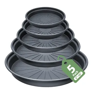 Bamworld 5-Pack Multi-Size Plant Pot Saucers, 10/8/7/6/5 Inch Leak-Proof Heavy-Duty Drip Trays with Deep Edges, Easy Maintenance Floor Protectors, Garden Pot Bases for Indoor Outdoor Potted Plants