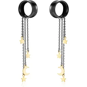 2 count Moon and  Dangle Ear Gauges 316 Stainless Steel Ear Plugs Tunnels  Earrings Expander for Stretched Piercing  JewelryJewelry