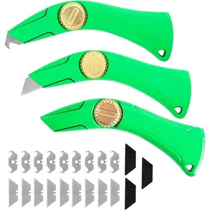 3 Pcs Roofing Knife with Hook Blade Carpet Knife Utility for Drywall, Vinyl, Carpet Cutting, Replacement Blades, Navajas para Roofing