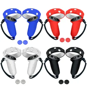 MTOMATOVR for Oculus/Meta  Quest 2 Controller Silicone Cover, Protective Accessories for Meta VR Grips with 2 Silicone Button Covers, Multi Colors Soft Grips Skin (Black for Grips)