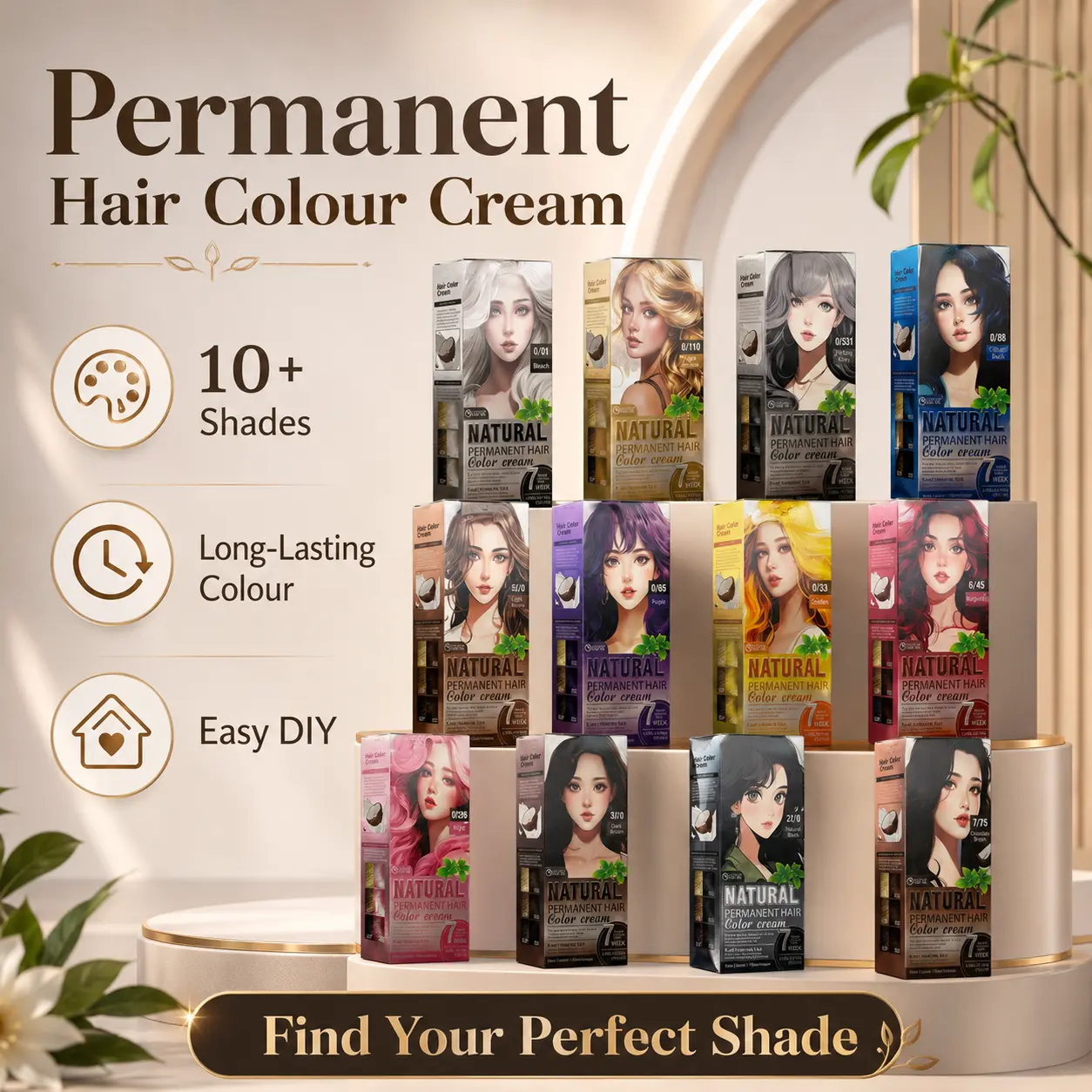 Vibrant Permanent Hair Color Cream  10+ Shades Plant-Based, Long-Lasting, Easy DIY Dye for All Hair Types