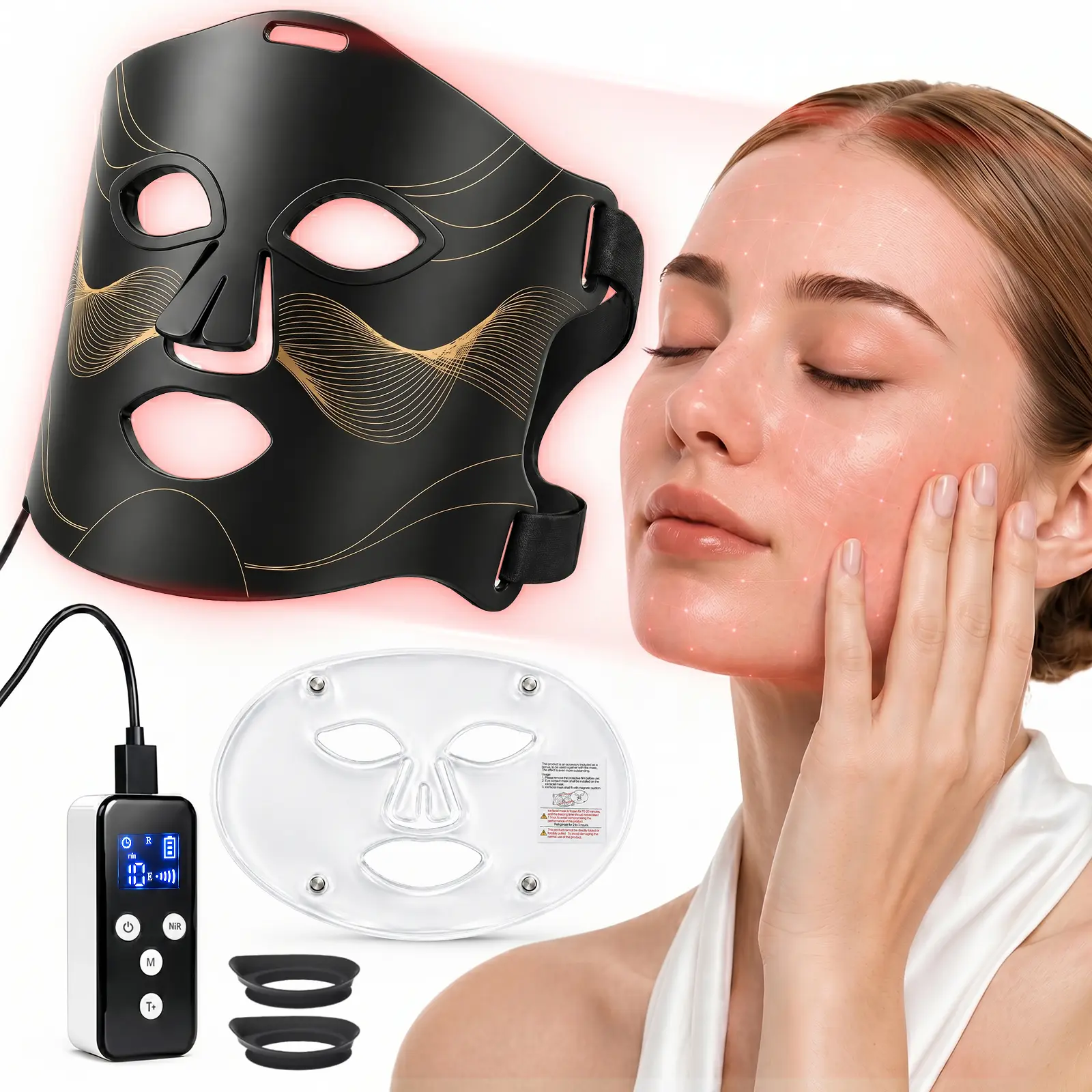 Professional LED Facial Mask, 4 Modes Light Therapy Skincare Device with 850nm NIR, Rechargeable Wireless Beauty Tool for Home Facial Care Colorful Infrared LED Face Mask