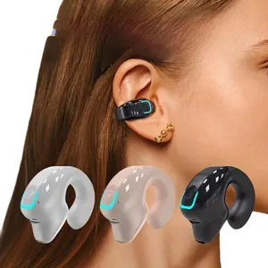 Bone Conduction Bluetooth 5.3 Headset - Open-Ear Design Long Wear No Ear Pain | 6g Lightweight Low Latency | Noise Canceling Mic One-Key Operation | for Sports Gaming Daily Use