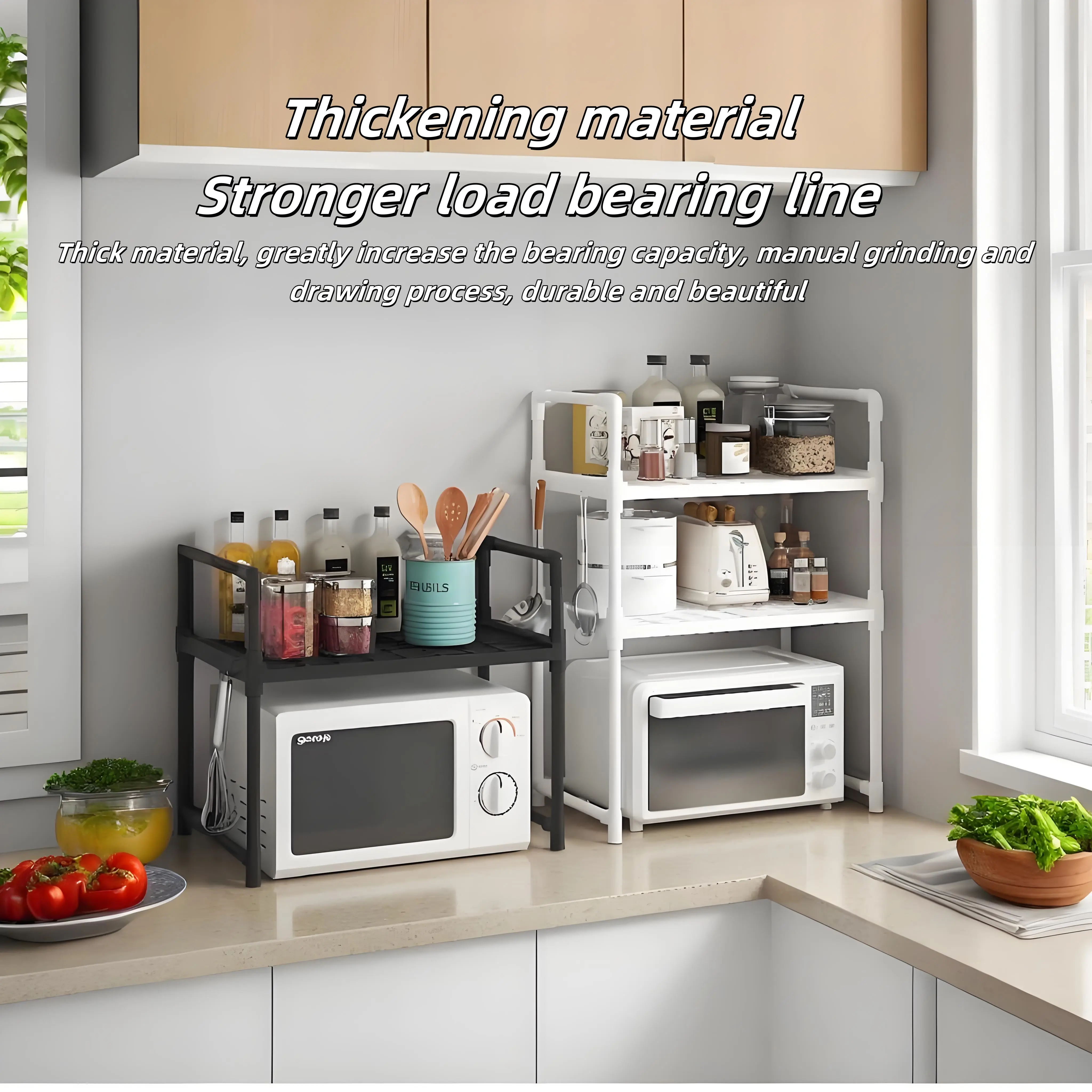 [3-Tier Metal Rack] 3-Tier Durable Metal Kitchen Storage Rack with Handles, dish drying rack 0pen Spice Organizer for Microwave, oaster, and Utensils, 27" Height Perfect for Home Use