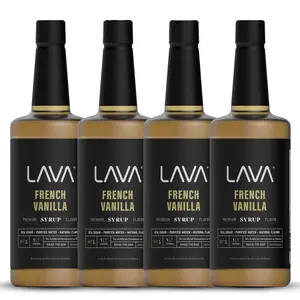 (4-Pack) LAVA Premium French Vanilla Coffee Syrup 33.8oz (1-Liter) | Natural Beverage, Gluten Free, Non-GMO, No Artificial Sweeteners, Flavors, or Colors. Sugar