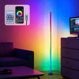 Smart RGB IC LED Corner Lamp with Music Sync - Standing Lamp 16 Million Colors Ambience Light, Modern Floor Lamp App & Remote Control, Color Changing Perfect for Bedroom Living Room Gaming Room