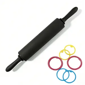 Rolling Pin, Adjustable Stainless Steel Rolling Pins with Thickness Rings for Baking, Dough Roller for Pizza, Pie, Pasta, Cookies, Cakes, Black