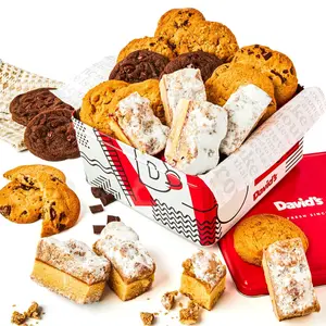 DAVID'S COOKIES Baked Signature Cookie and Assorted Wheat Crumb Cake Dessert Treats, Ambient-Temp Tin Pack