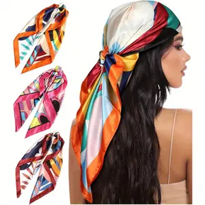 Set of 3 35" Satin Square Hair Scarf Bandanas Large Head Scarves Lightweight Satin Hair Kerchief Sleeping Hair Wraps