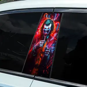 2 pieces of red clown creative personality pattern, smooth self-adhesive plastic B-pillar door sticker, Car Decorative Sticker, durable vinyl protective film, suitable for external accessories, easy DIY installation