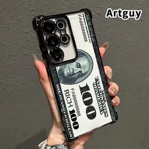 Compatible with Samsung Galaxy S23 Ultra S24 Plus S25 S22+ FE Edge Phone Case Money design Pattern Clear Protective Four Corners Air Cushion Anti-drop Shockproof Cellphone Casing