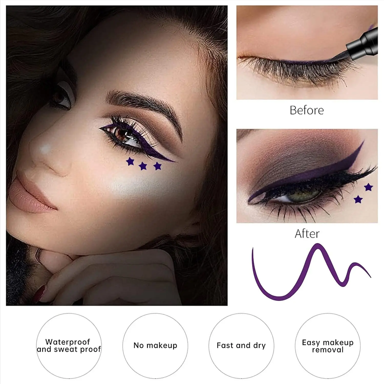 Erinde Liquid Winged Eyeliner Stamp Pen Set Double-Ended Black Red Green Purple Blue Long-lasting Waterproof Eye Liner Pencil for Makeup eyeliner phibz eyeliner