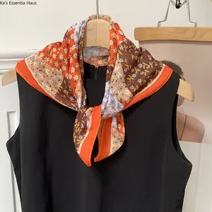 Floral Cotton Linen Square Scarf Lightweight Summer Shawl Headband Versatile Fresh Style High-Grade Scarf