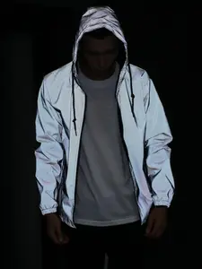 Men's Spring & Fall Plaid Reflective Jacket, Spring Sports Jacket, Fashionable Hooded Windproof Cycling Coat, Long Sleeve Fitted Short Outerwear