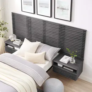 Modway Render Wall Mount Twin Headboard and Modern Nightstands in Charcoal