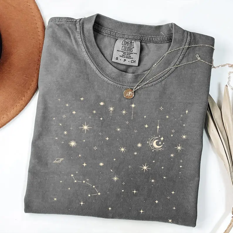 Comfort Colors Celestial Starlight T-shirt, Minimal Moon Constellation T-shirt, Adult Youth Graphic Tee