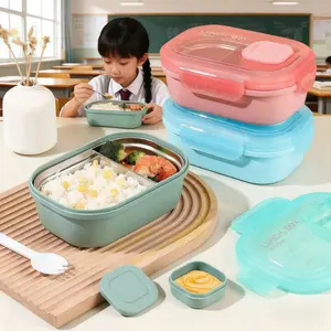 Plastic, stainless steel lunch box, insulation box, office worker, student, microwave oven, bento box, tableware, spoon, crisper, food grade, Insulated Bento Box