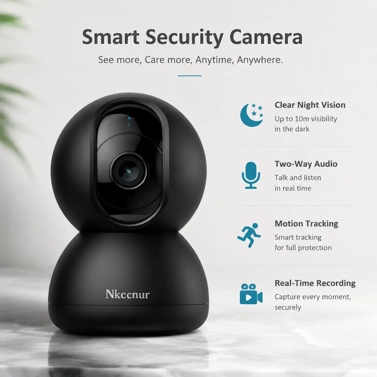 NKCCNUR 1/2PCS Smart Baby Monitor Camera, 2MP WiFi Home Security Camera with 355° Panoramic View, AI Motion Tracking, Night Vision, 2-Way Audio, HD Video, Smartphone App Compatibility for Indoor Nursery Use