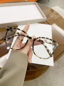 Cute Round Frame Tortoise Eyeglasses for Women & Girls, Fashion Eyeglasses for Work, Daily Clothing Decor, Perfect for Student Daily Use, Leopard Pattern Eyeglasses