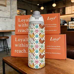 Loyr 32oz Dual Drink Water Bottle, Easter Egg and Chicken Pattern Insulated Tumbler, Stainless Steel, Perfect Gift for Men and Women