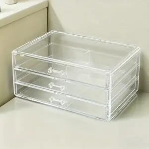 Transparent Acrylic Desk Organizer with Drawers, Stationery Organizer, Multi-Purpose Storage Box for Students & Office Supplies, Durable Design, Desk Tidy, Clear Acrylic Organizer