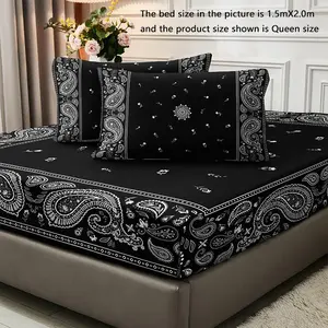 Boho Style Fitted Sheet & Pillowcase Set, Bed Sheets Set, Polyester Bedding, 1 Count Soft Fitted Sheet & 2 Counts Pillowcase without Filler, Cool Bedroom Bedding Sets, Christmas Decor Modern Bedding Set for Home Bedroom, Room Accessories, Home Decor