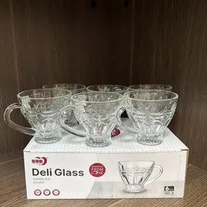 Deli Glass Coffee Mugs – Set of 6 Clear Glass Cups, 160ml (5.4oz)
