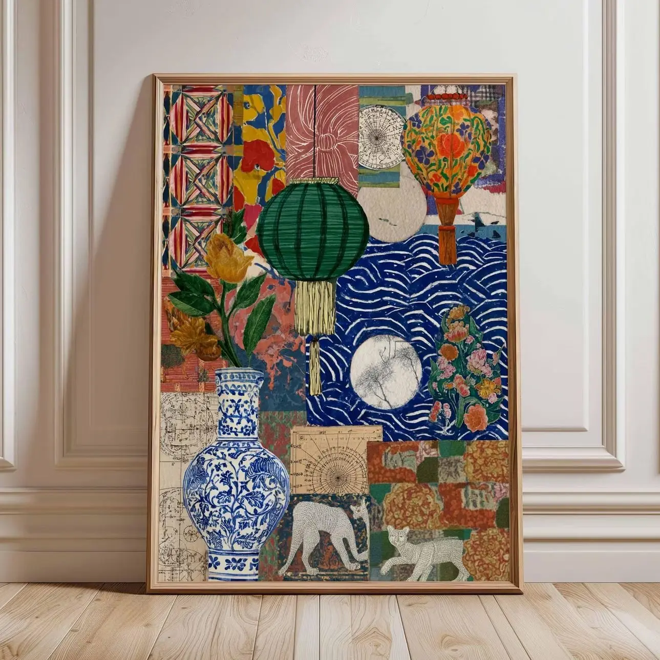 Mediterranean Boho Wall Art Colorful Collage Poster Vintage Home Decor Print P