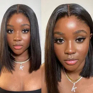 Human Hair Lace Front Wig, 13x4 Straight Bob, 200 Density Brazilian Human Hair Wig