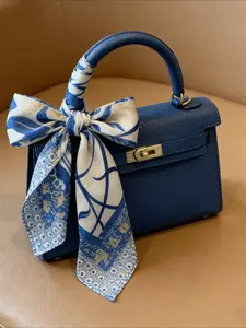 1 70cm light blue elegant printed scarf bag hanging women's satin square neck fashion headband women's luxury shawl accessories