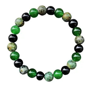 Money Attraction Natural Crystal Bracelet - Green Agate & Obsidian for Wealth, Abundance & Prosperity