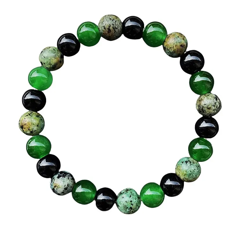 Exquisite High Quality Beaded Natural Crystal Bracelet - Green Agate & Obsidian Unique Crystal Mix for Wealth, Abundance, Everyday Wear, Exquisite Bracelet, High Quality Bracelet