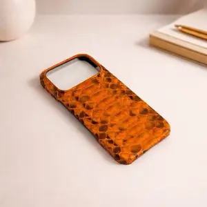Luxury Orange Genuine Python Skin iPhone Case for iPhone 17 Pro with Premium Protection and Stylish Design