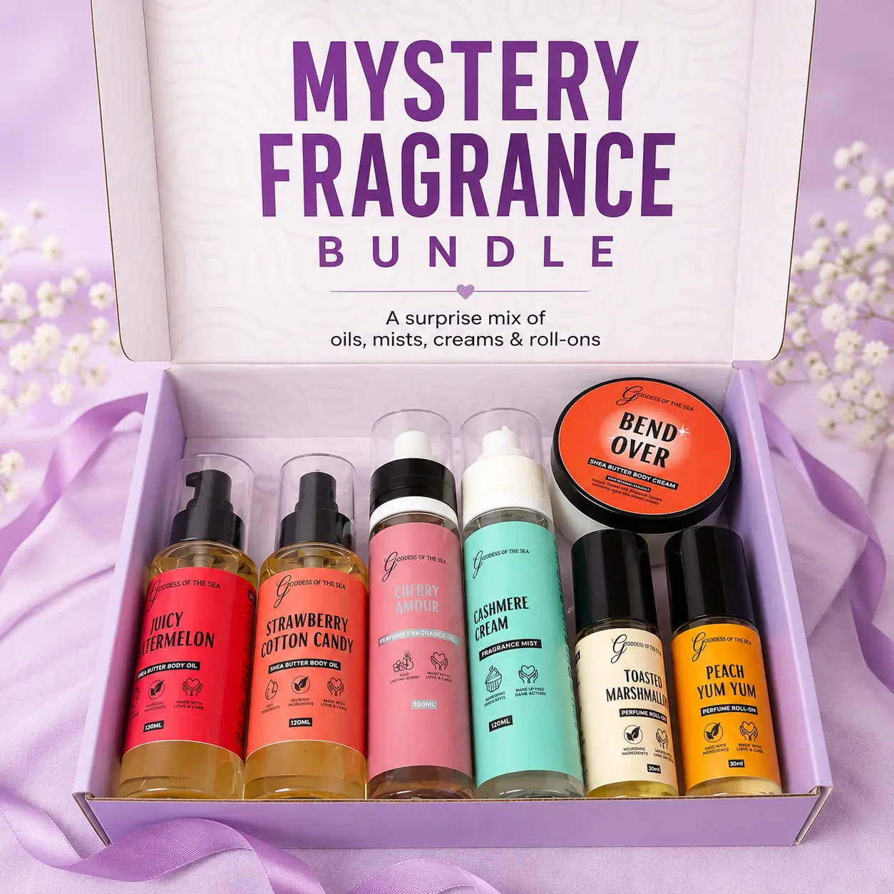 Assorted Body Care Box – Mix of Body Oils, Fragrance Mists, Body Creams & Perfume Roll-Ons