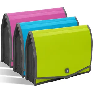 3 Expanding File Folder Organizer Poly Pockets A4/Letter Size, Plastic Expandable File Wallet/Colorful Document Folder with Elastic Closure, Premium Accordion File Pouch, 2 Card Holder