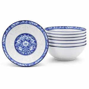 4pcs Blue and White Porcelain Bowl 7inch Classic Chinese Style Ceramic Serving Bowl Featuring Traditional Floral Pattern Elegant Chinoiserie Tableware for Rice Soup Noodles Dining Kitchen Vintage Oriental Blue White Dish
