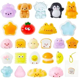 24 Pcs Kawaii Taba Squishy Toy Keychains, Assorted Animal & Food Squishy Toy, Individually Wrapped TPR Fidget Toys for Kids Party Favors, Classroom Treasure Box Prizes