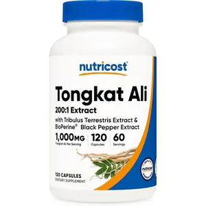 Nutricost Tongkat Ali 1,000mg 120 Capsules - with Tribulus Terrestris and BioPerine, Vegetarian Caps, Non-GMO, Gluten Free, Potent Extract