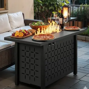 Walsunny 43 inch Steel Fire Pit, Outdoor Propane Fire Pit Table Without Glass 50,000 BTU Fire Table Square Gas Fire Pit with Lava Rocks Waterproof Cover and Lid for Outside/Patio/Garden